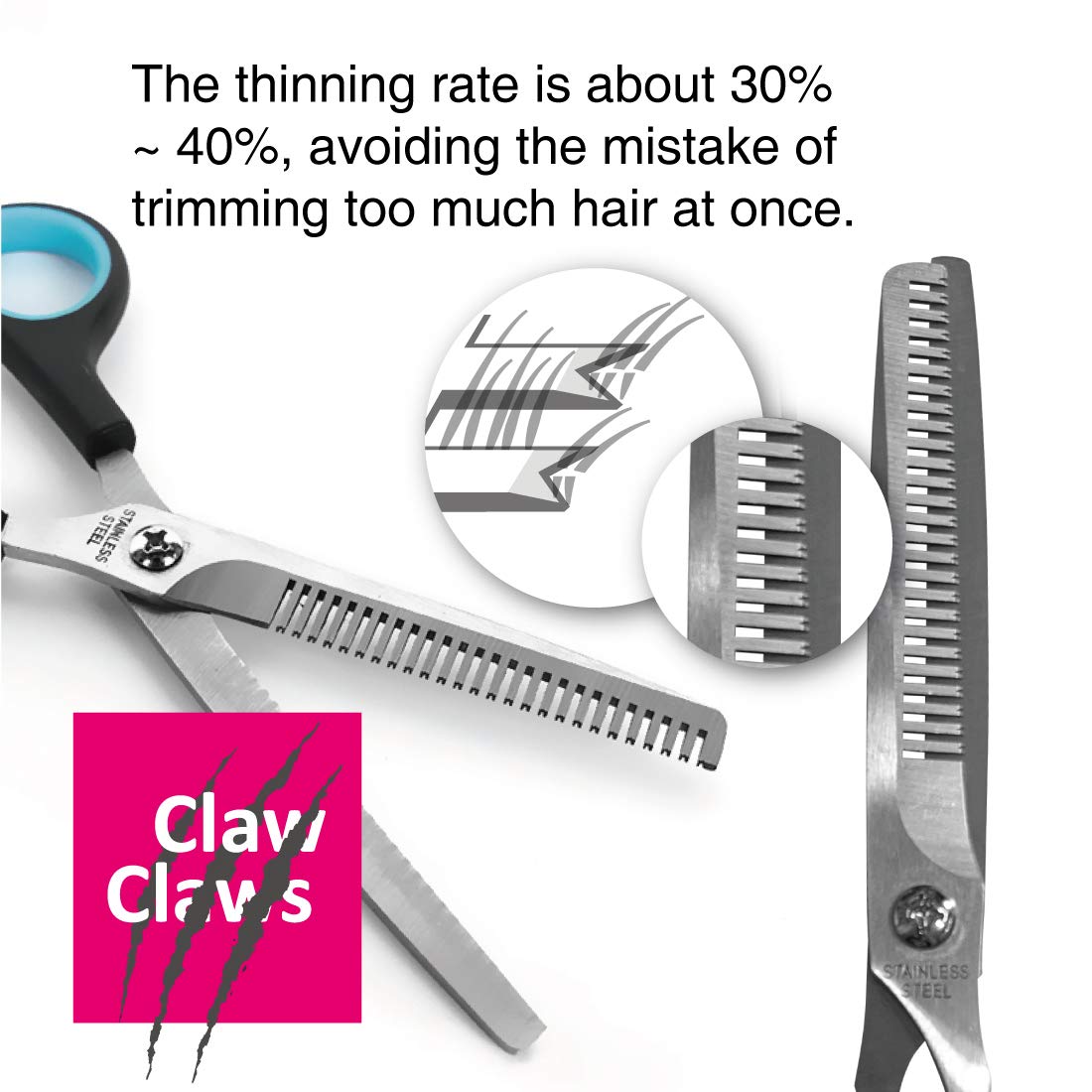 Claw Claws 7 inch Thinning Scissors with 26-Teeth Stainless Steel Blades and Wave Style Handle for for Home Hair Cutting Shears