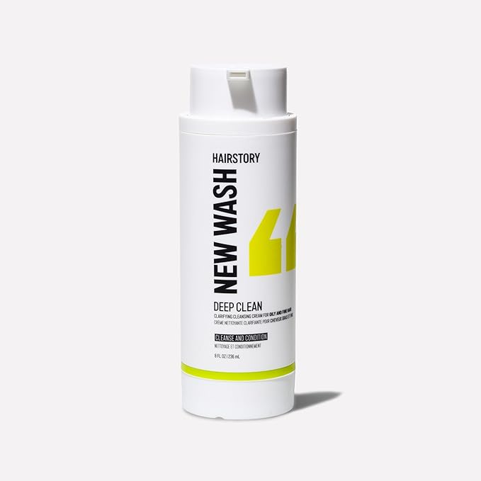 Hairstory New Wash Deep Clean – Detergent Free Shampoo for Oily Fine Hair, Sulfate Free Volumizing Cleansing Cream, Shampoo and Conditioner Alternative, 8 Fl Oz Refillable Bottle