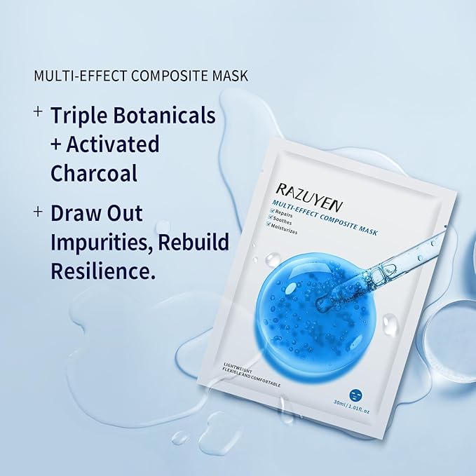 RAZUYEN Face Sheet Masks, Peptide, Vitamin C & Panthenol B5, 9 Packs