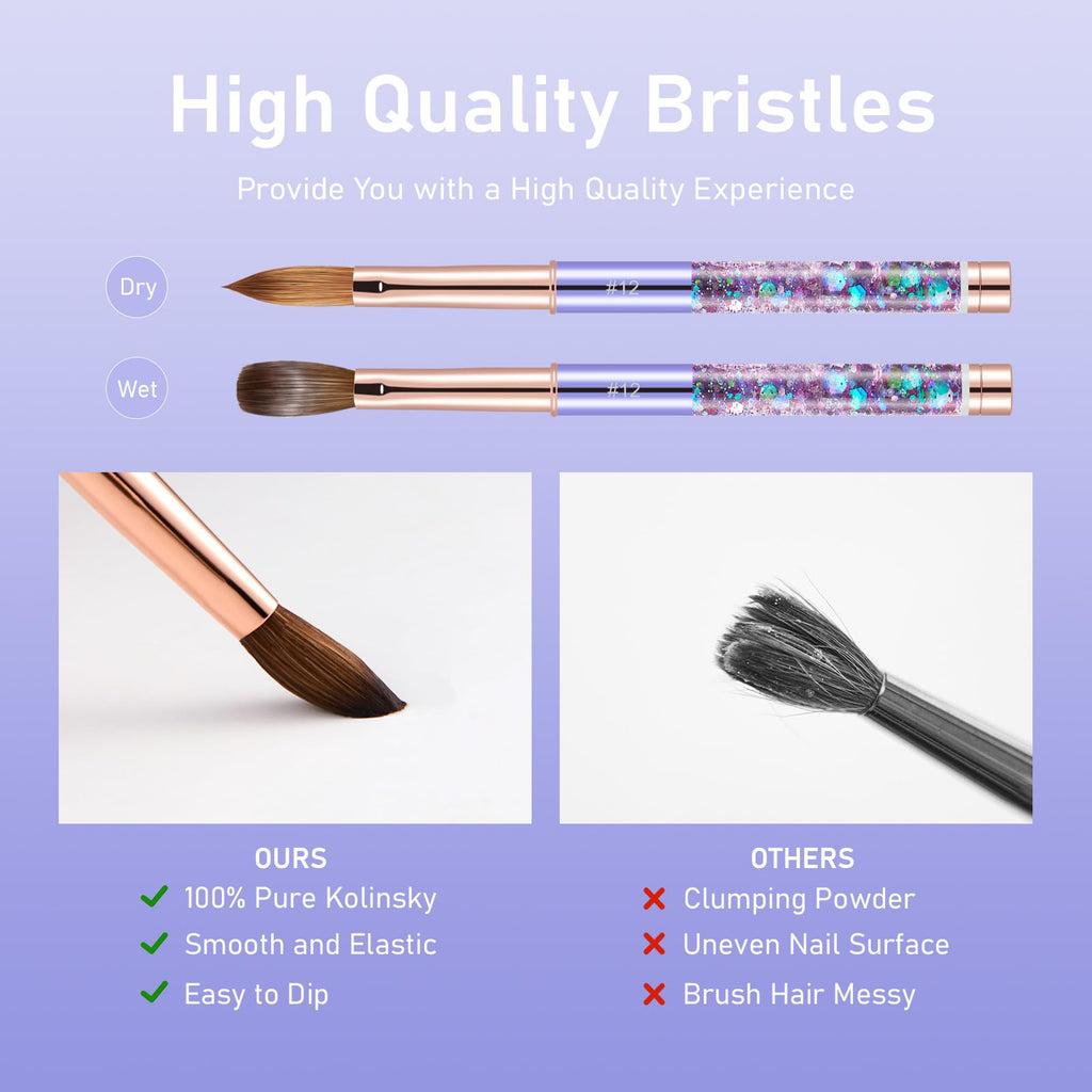 Acrylic Nail Brush Size #12, KEMEISI 100% Pure Kolinsky Nail Art Brushes Sturdy Handle Oval Shaped Acrylic Powder Nail Design Tools for Professional Manicure DIY Home Salon (Purple)