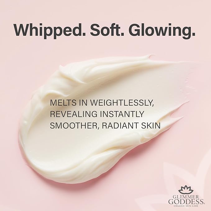 Glimmer Goddess Organic Whipped Body Butter for Women - Moisturizer Cream with Shea & Cocoa Butter, Almonds & Coconut Oil - Salted Caramel, 8oz