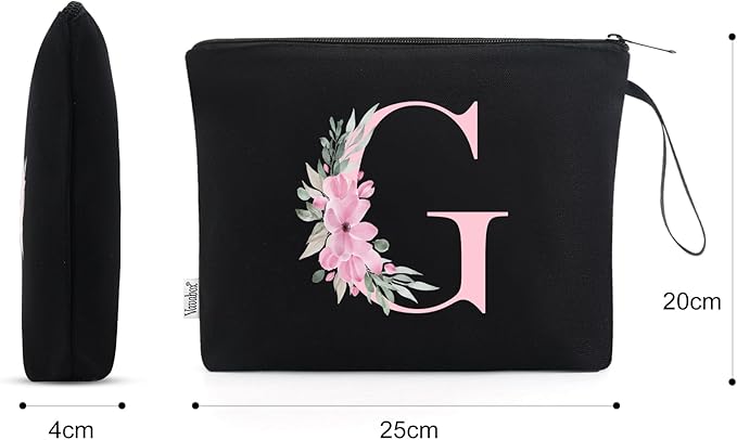 Vavabox A-Z Personalized Makeup Bag, Birthday Gifts for Women Mom, Gifts for Best Friend, Bride Bridesmaid Cosmetic bag (G, 02-Black)