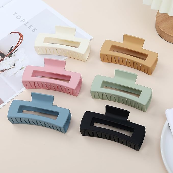 Sisiaipu 4 Inch Big Hair Claw Clips 6 Pcs Large Claw for Thick Hair Square Hair Clips for Women Rectangle Hair Clips Nonslip Acrylic Banana Jaw Clips Hair Accessories for Girls (Light)