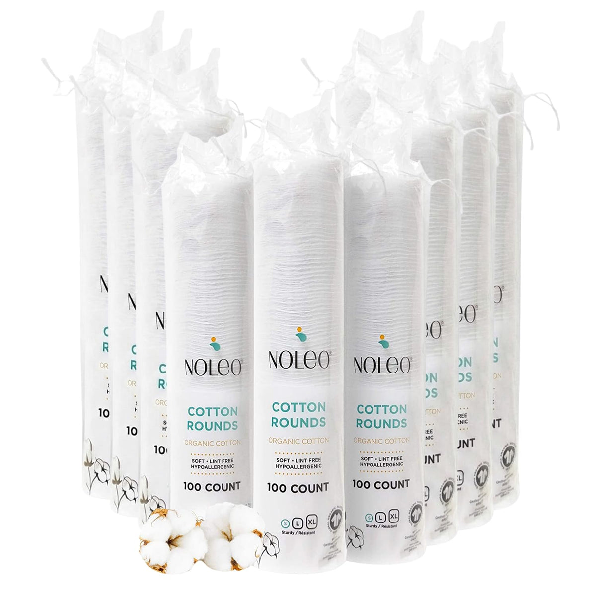 NOLEO Organic Cotton Rounds for Sensitive Skin, 100% Pure GOTS Certified Organic Cotton, Hypoallergenic, Lint-Free and Chlorine Bleach-Free, Made in Poland, 100 Count