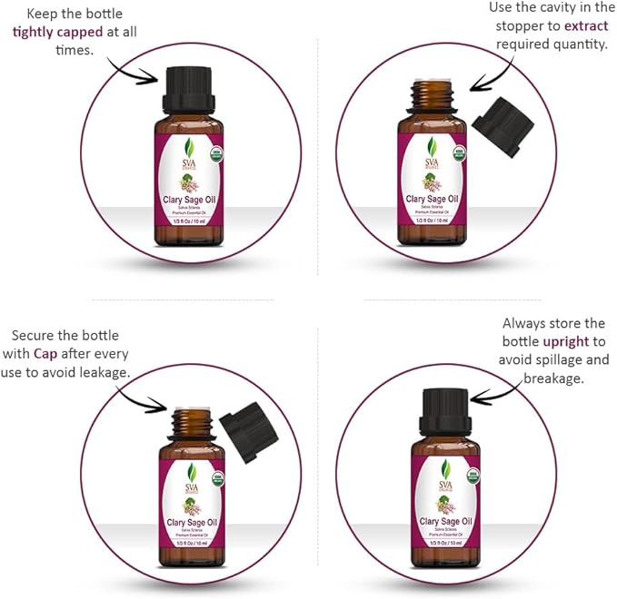 SVA Organic Clary Sage Essential Oil in Glass Bottle, 1/3 Fl Oz (10 ml)