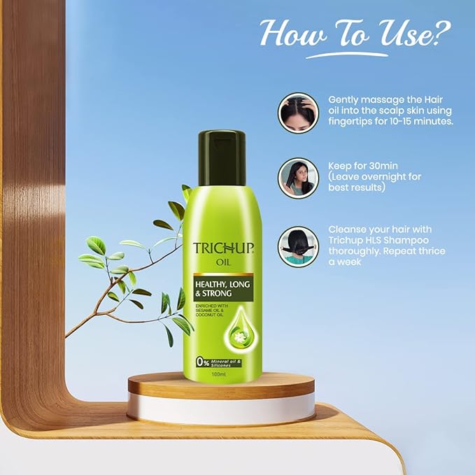 TRICHUP Ayurvedic Herbal Hair Oil for Thinning & Damaged Hair | Neem, Aloe Vera, Coconut & Sesame | Scalp Nourishing Oil for Hair Breakage Control & Stronger Hair | 3.38 fl oz (Pack of 2)