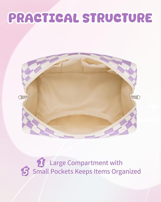 Narwey Birthday Gifts for Women Teen Girls Kids Personalized Initial Makeup Bag Monogram Preppy Cosmetic Bag Trendy Stuff 6 8 10 11 12 13 14 16 18 Years Old Travel Toiletry Bag (Purple C)