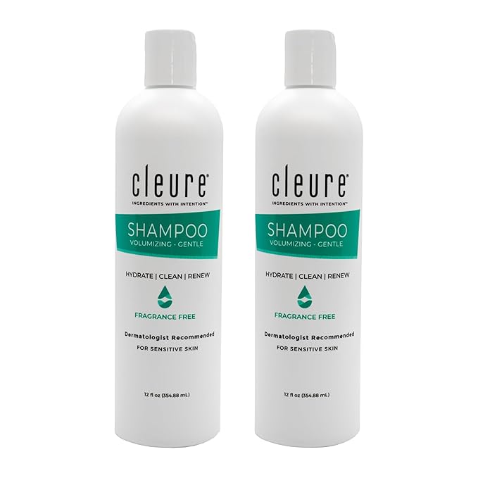 Cleure Fragrance Free Shampoo – Hypoallergenic Shampoo for Sensitive Scalp – Sulfate Free Volumizing Formula (12 oz, Pack of 2)