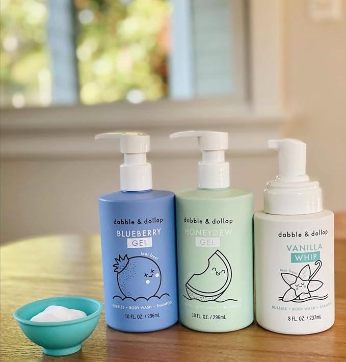Dabble & Dollop Blueberry + Vanilla Kids 3-in-1 Body Wash, Shampoo & Bubble Bath Bundle – Gel + Foam Whip Set, Tear-Free, Gentle, Natural-Origin, Hypoallergenic and Safe for Sensitive Skin (Pack of 2)
