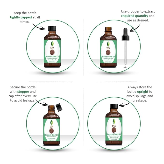 SVA Broccoli Seed Carrier Oil, Glass Bottle with Dropper, 4 Fl Oz (118 ml)