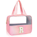 Personalized Initial Clear Makeup Bag Pink Cosmetic Bag Set Large Travel Toiletry Bag, Cute Clear Make Up Bags Organizer Bag for Girlfriend Teacher Gifts Teen Girl Gifts Trendy Stuff R (Pink)