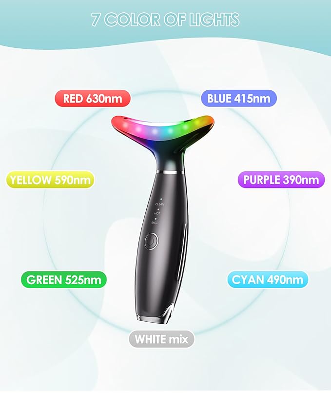 Jobazok 7 Color Neck Face Massager - Facial Massager Tool for Skin Care at Home, Vibrating Face Massager with Thermals, Galvanic Machines Black
