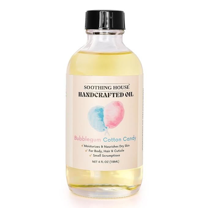 Soothing House Bubblegum Cotton Candy: Moisturizing Body Oil for Soft, Glowing Skin with Almond & Jojoba Oil (4 fl oz)