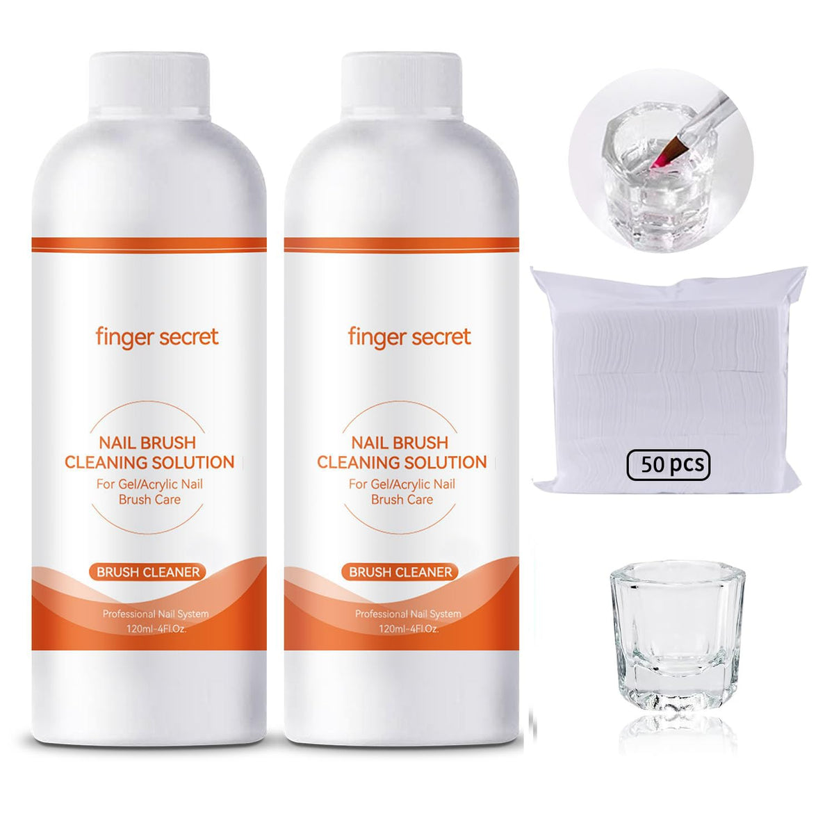 BEVINAS Nail Polish Remover Kit Nail Glue Remover & Nail Brush Cleaner Professional Nail Remover Quickly Clean Nail Brushes with Glass Cup Nail Cleaning pads for Nails