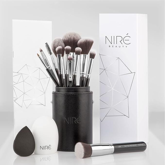 Niré Beauty Foundation & Concealer Makeup Brush Set, 15 Piece, Silver