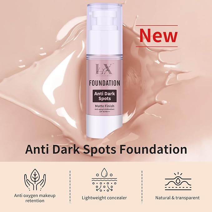 LXSKN Anti-Dark Spot Liquid Foundation - Collagen Serum Foundation Infused with 2% Niacinamide, High Coverage For A Smooth & Satin Finish, 403 Deep