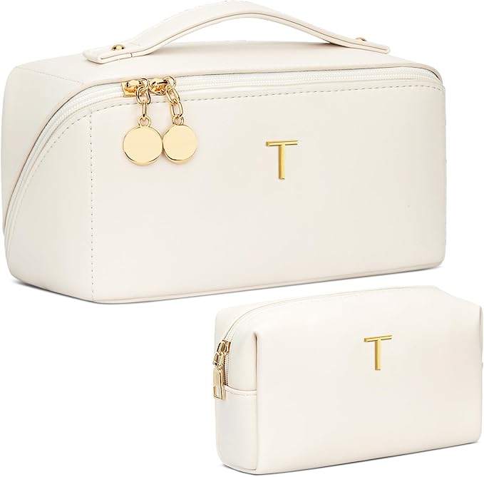 CLOUDWINGS Initial Makeup Bag Personalized Gift for Women Teen Girls