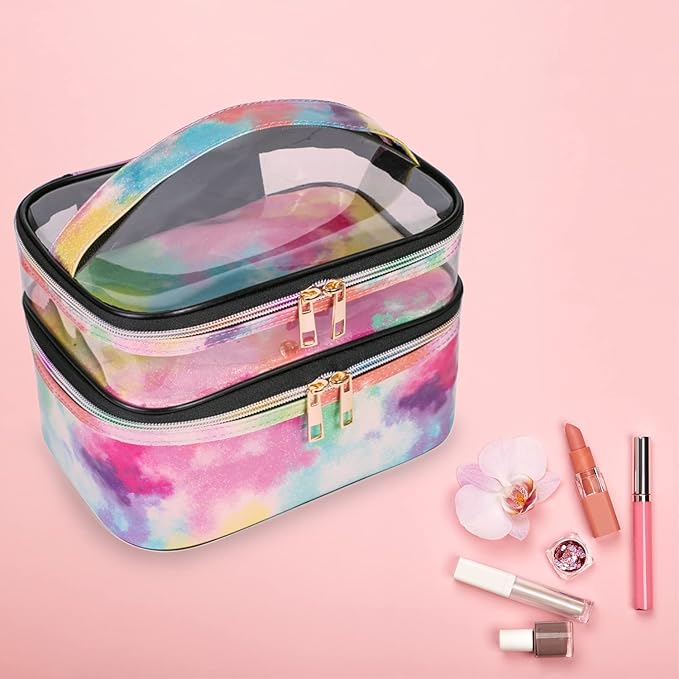 imerelez Cosmetic Bag Makeup Bag Travel Cosmetic Bags for Women Makeup bags Cases Portable Waterproof Foldable (Tie-Dye)