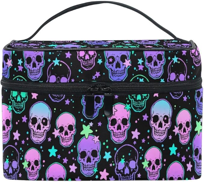 MNSRUU Makeup Bags, Stars Purple Skulls Makeup Organizer Bag Makeup Case Cosmetic Toiletry Bag for Girl Women Ladies