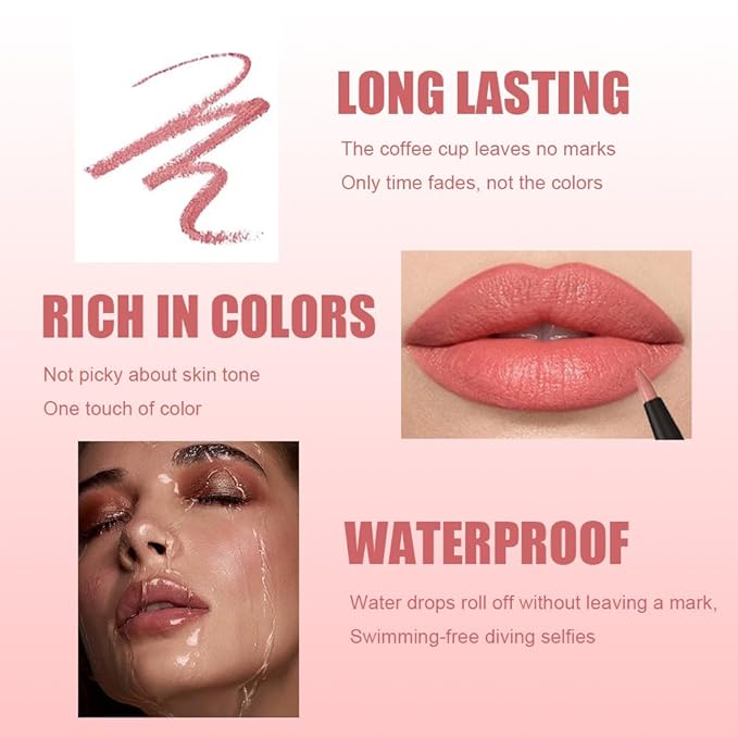 QIDSTERS 8Pcs Gel Lip Liner Pencil Set for Women, Matte Long Lasting LipLiner Lipstick 24 Hour, High Pigmented Lips Makeup Retractable Liners Waterproof Smudge Proof, Vegan & Cruelty-Free
