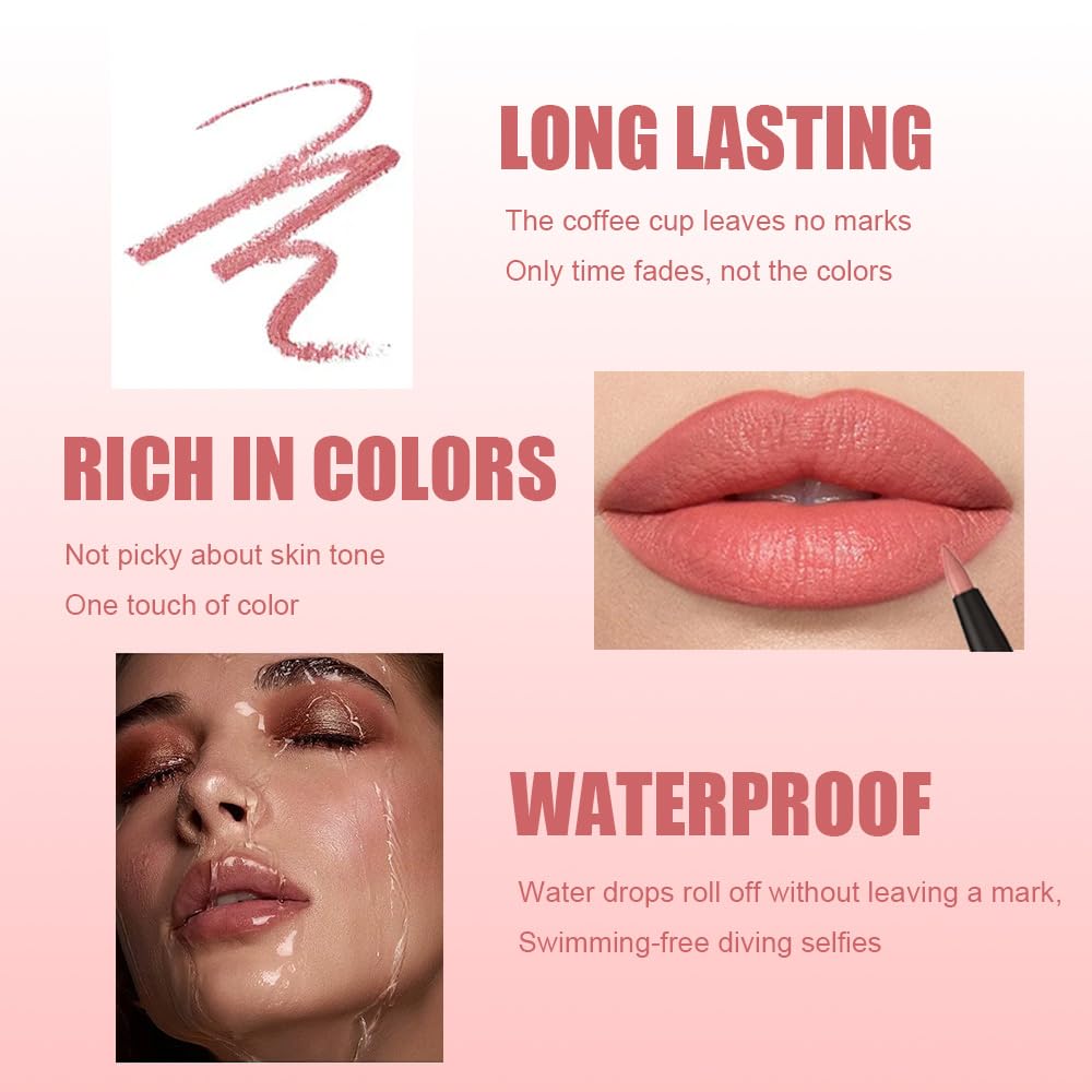 QIDSTERS 8Pcs Gel Lip Liner Pencil Set for Women, Matte Long Lasting LipLiner Lipstick 24 Hour, High Pigmented Lips Makeup Retractable Liners Waterproof Smudge Proof, Vegan & Cruelty-Free