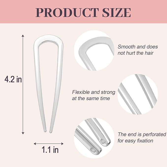 JIRIS 2PCS 4.2Inch French Hair Pins U-Shaped Pins for Women and Girls Fashion Metal Hair Pin French Twist Hair Pins for Buns, Updos,Stylish and Functional(set1-rabbit-silver)