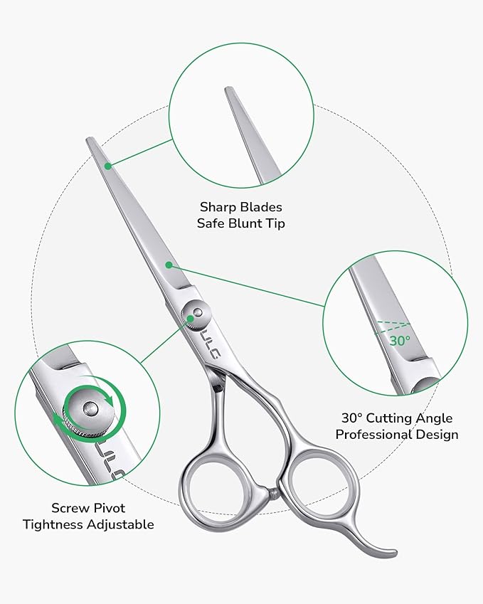Hair Cutting Scissors, ULG Professional Hair Scissors 6.5” Silver