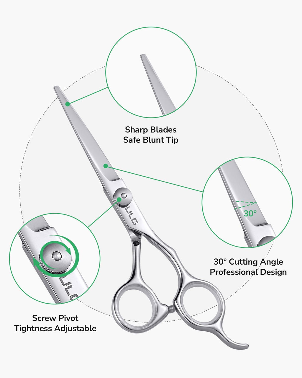 Hair Cutting Scissors, ULG Professional Hair Scissors 6.5” Silver
