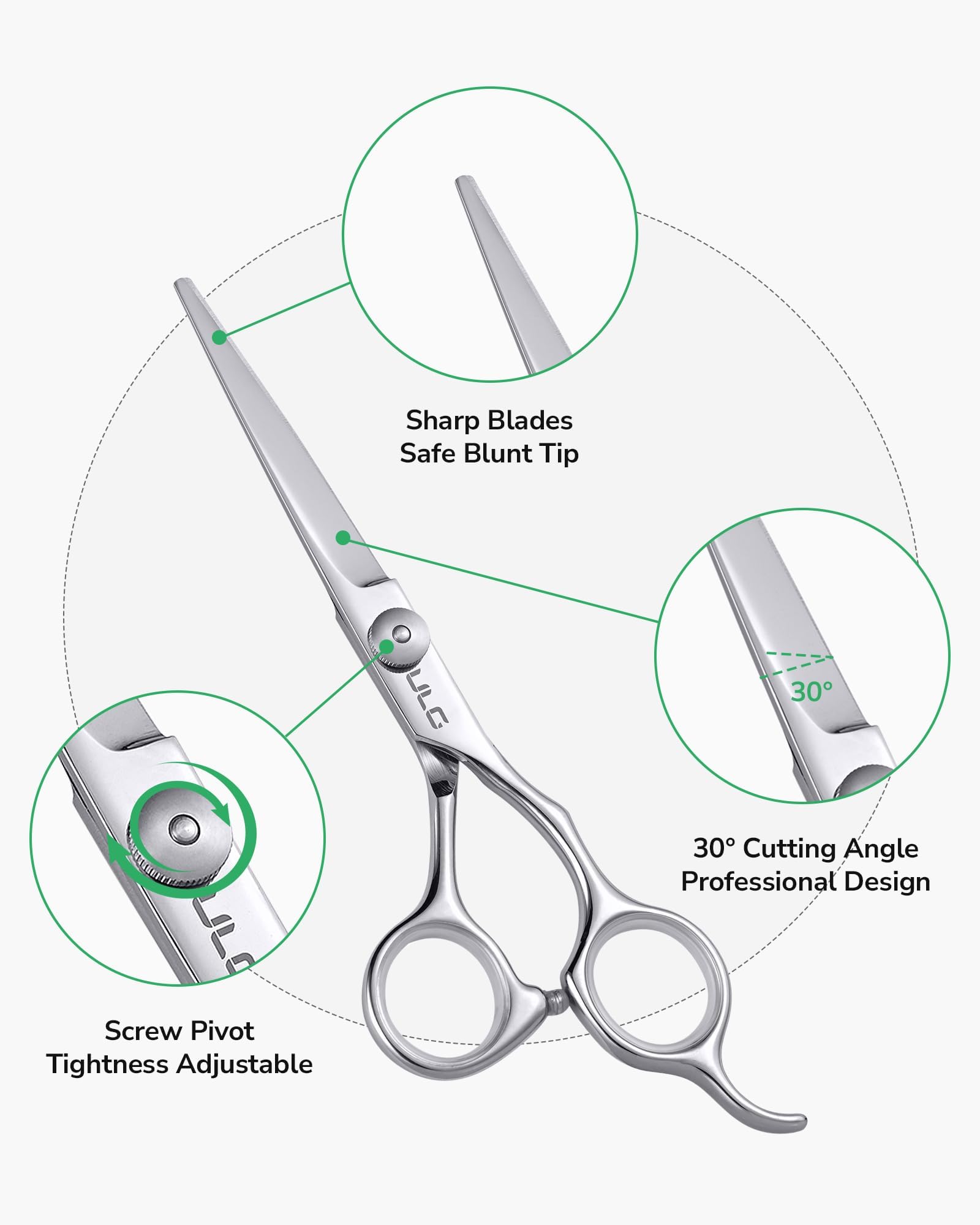 Hair Cutting Scissors, ULG Professional Hair Scissors 6.5” Silver