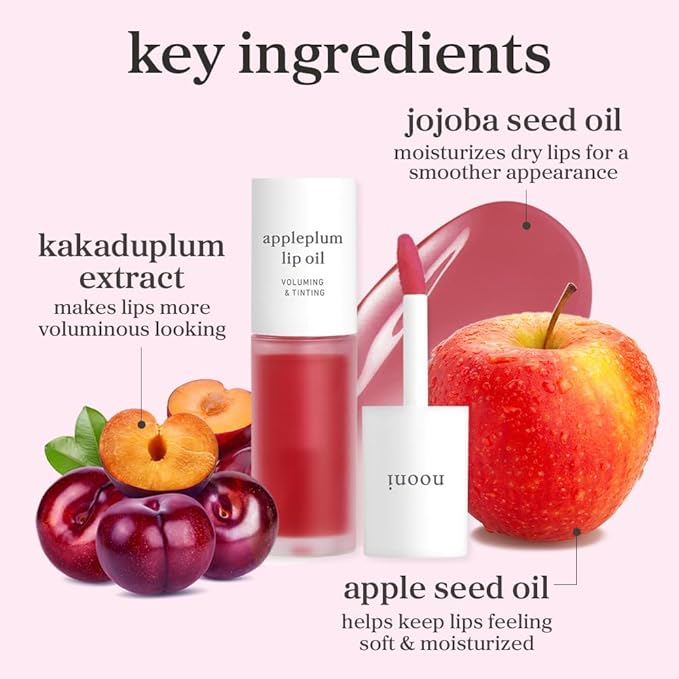 NOONI Korean Lip Oil - Appleplum | Long-Lasting, Moisturizing, Plumping, Revitalizing for Dry Lips, Waterproof, No Peel Off, Korean Tint, Hydrating Lip Stain, Nourishing Crystal Clear, 0.12 FL Oz