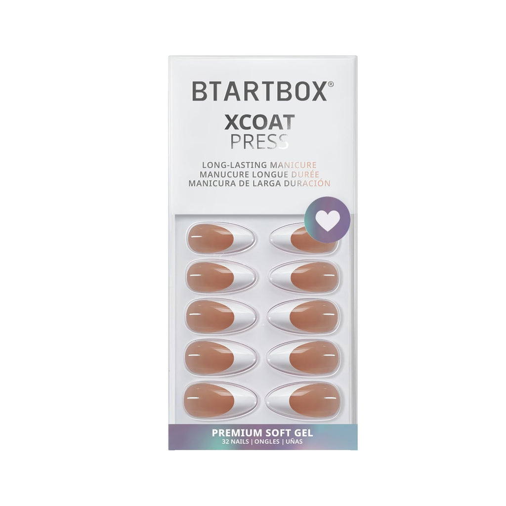 BTArtbox Press On Nails, Capable, Medium Almond, White French Tip, 32Ct