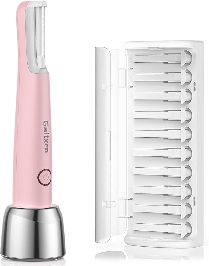Sonic Dermaplaning Tool for Women, Rechargeable Face Dermaplane Razor Sonic Edge Technology for Facial Hair, Exfoliating and Peach Fuzz, 10 Refill Blades Pink