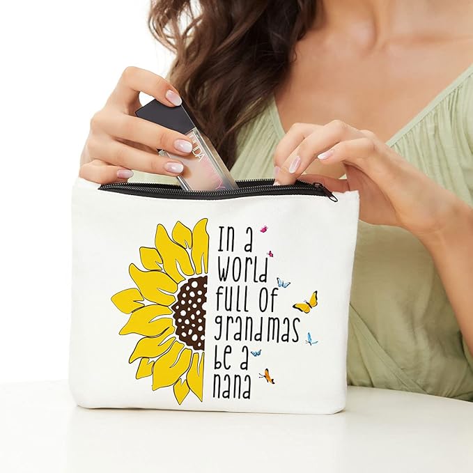 JIUWEIHU Nana Gifts Makeup Bag, New Grandma Gifts First Time Cosmetic Bags