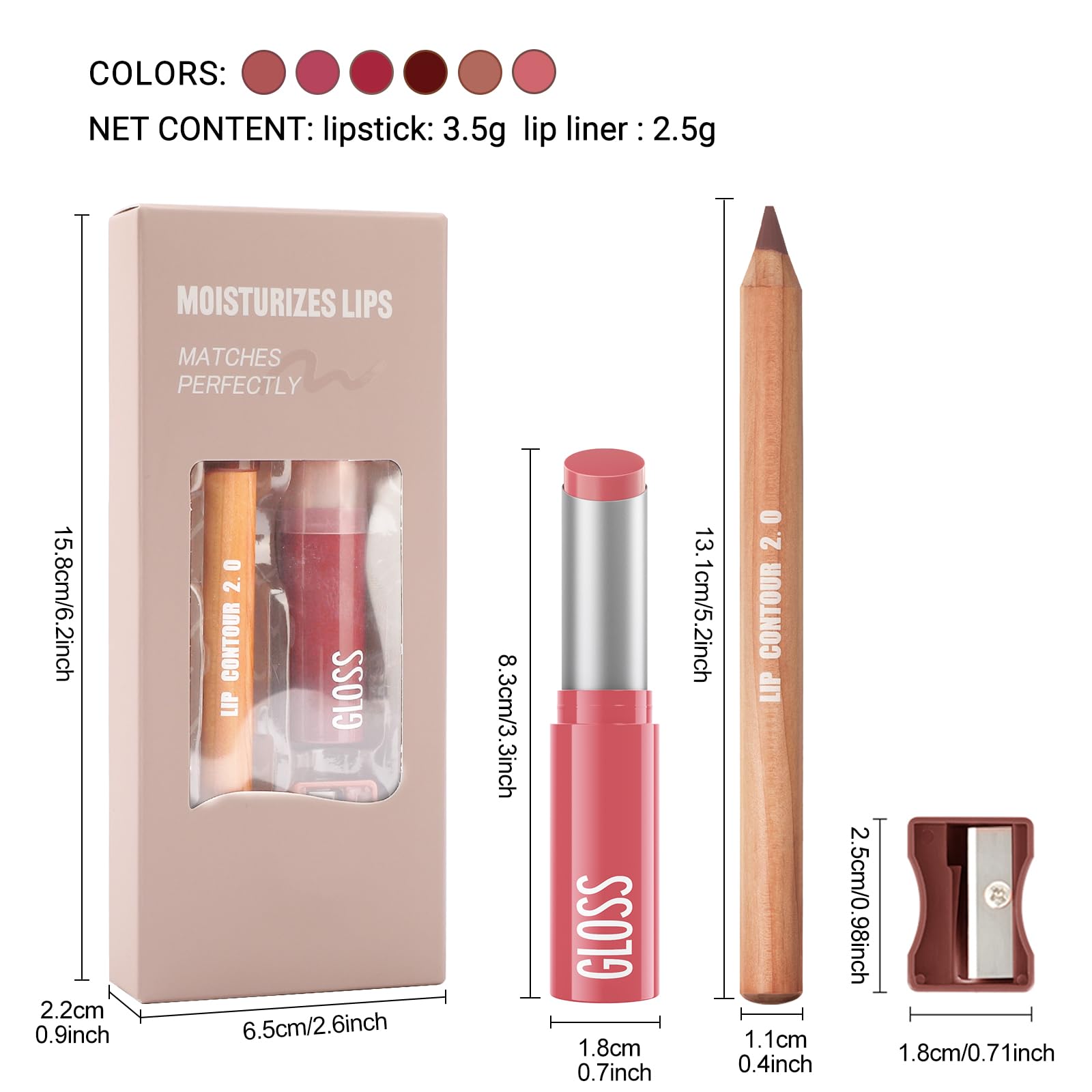 Erinde 2pcs Lip Liner and Lipstick Combo Set, Matte Lipliner Pencil & Hydrating Lip Gloss Makeup Kits for Women, Waterproof, Long Lasting, Highly Pigmented, Nude Brown Natural Lipstick, 07