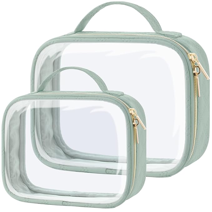 PACKISM TSA Approved Toiletry Bag- Clear Makeup Bag Travel, 2 Pack Green