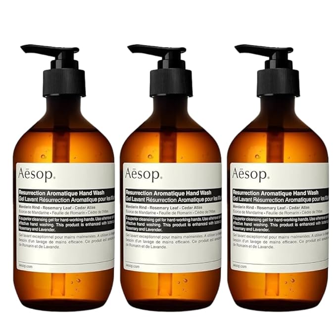 Aesop Resurrection Aromatique Hydrating Hand Wash | Gentle Non-Drying Hand Soap with Mandarin Rind, Rosemary & Lavender | Moisturizing Kitchen & Bathroom Soap | 16.9 oz (Pack of 3)