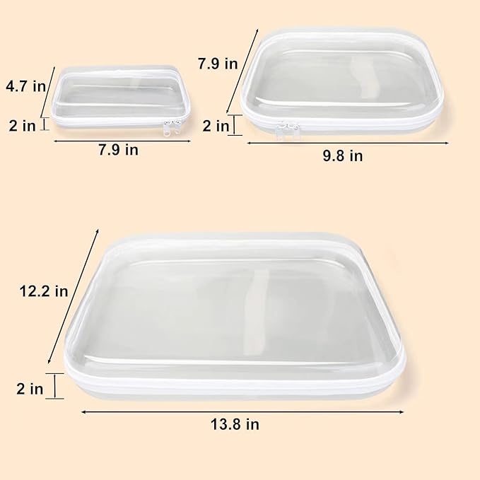 Calantre 6PCS Clear Hard Shell Zipper Case 13.8 * 11.8 * 2 IN (White)