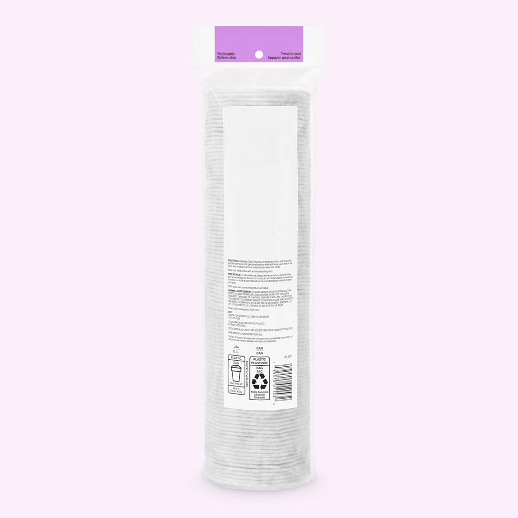 Amazon Essentials Exfoliating Cotton Round, 600 Count (6 Packs of 100) (Previously Amazon Basics)