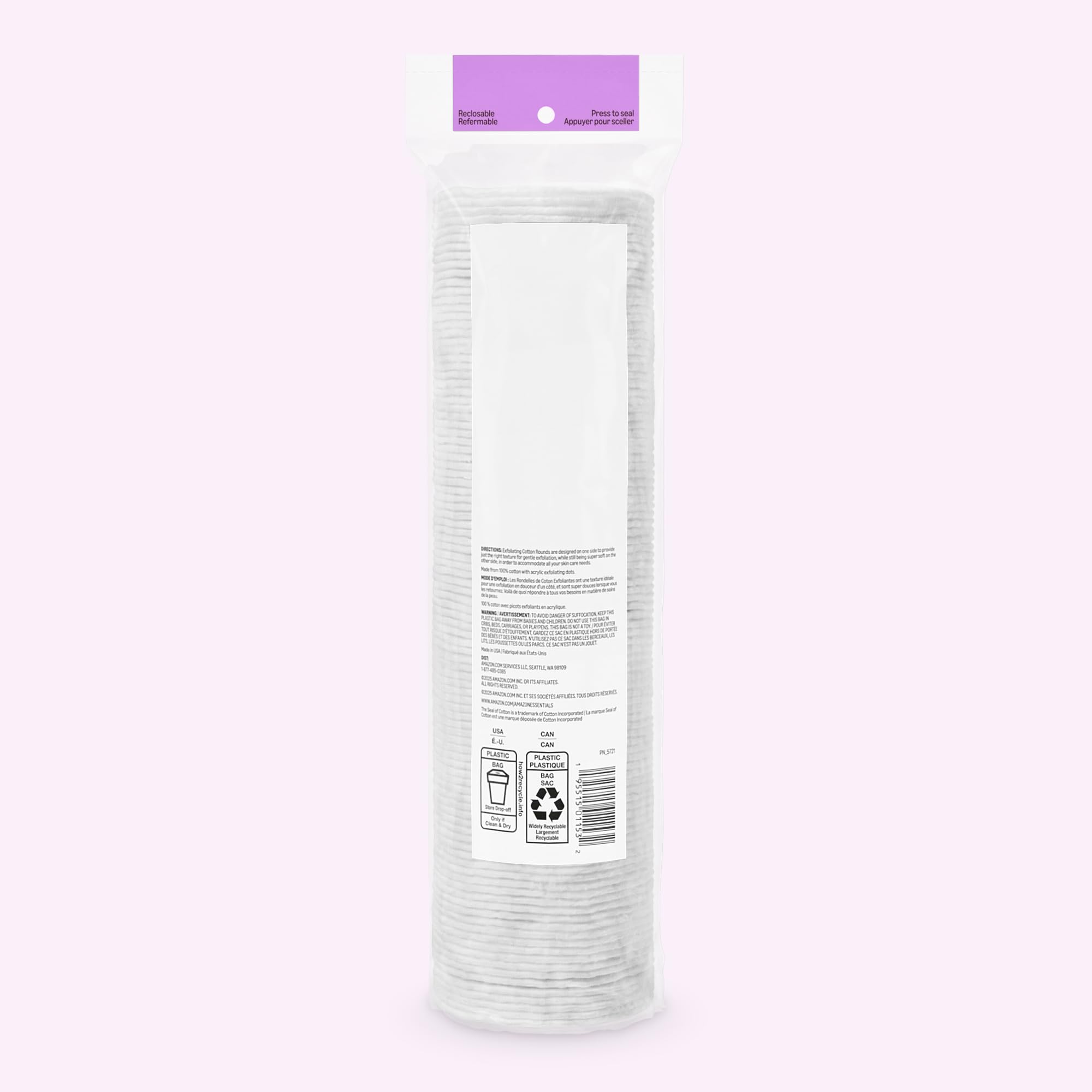 Amazon Essentials Exfoliating Cotton Round, 600 Count (6 Packs of 100) (Previously Amazon Basics)