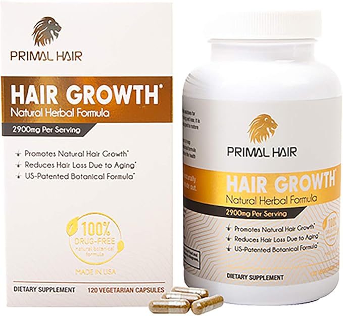 Primal Hair Natural Hair Growth Supplement for Men & Women - US Patented Botanical Formula for Thicker Fuller Hair - Anti-Hair Loss & Scalp Wellness - 100% Vegan, Non-GMO - 120ct (30-Day Supply)