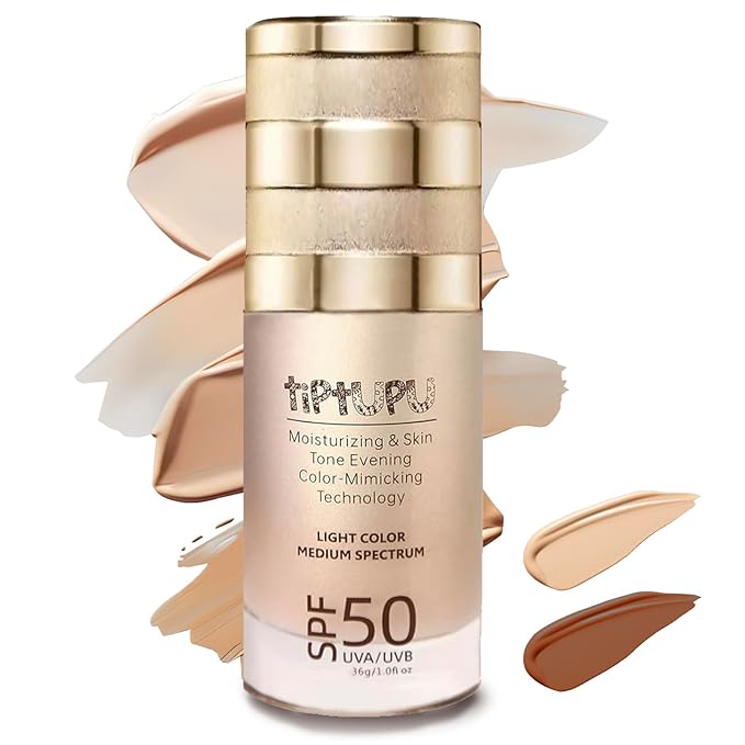 Tiptupu SPF 50 Liquid Foundation,Long Lasting,Moisturizing,Matte & Non-Comedogenic Foundation Makeup for All Skin,Medium-Full Coverage (Light, 1.05 FL.OZ (Pack of 1))