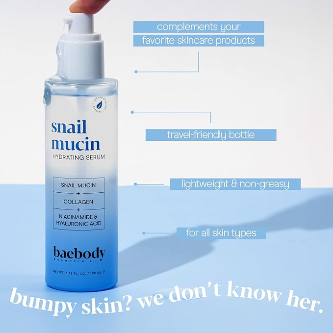 Baebody Snail Mucin Serum Moisturizer with Collagen, 3.38 fl oz