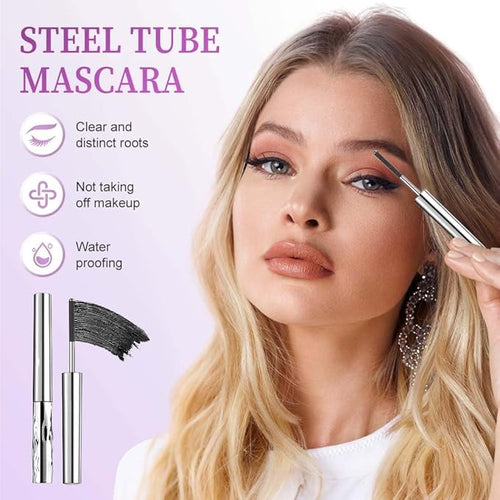 2 PCS Iron Wand Mascara Waterproof, Metal Wand Mascara Tubing, Long Lasting 3D Curling Eyelash, Eyes Makeup Smudge-Proof Separated Lashes Natural Length (Black)