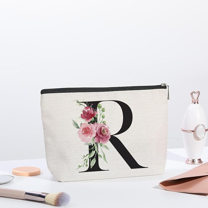 KDXPBZ Initial Makeup Bag - Personalized Gifts for Women, Bridesmaid & Birthday Gifts - Bride & Bridesmaid Cosmetic Bag (Letter R)