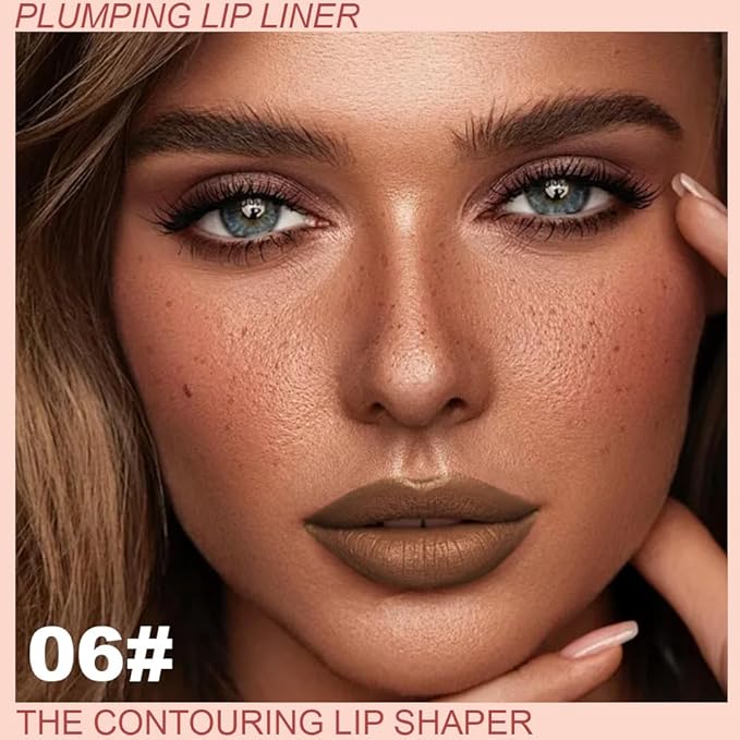 QIDSTERS Plump Matte Crayon Lip Liner Pencil, Chocolate Lipstick Lip Liners for Women, 24 Hour Long-Lasting Lip Gloss Makeup, With Silicone Smudger for Define Contours & Sculpting Lip, 06