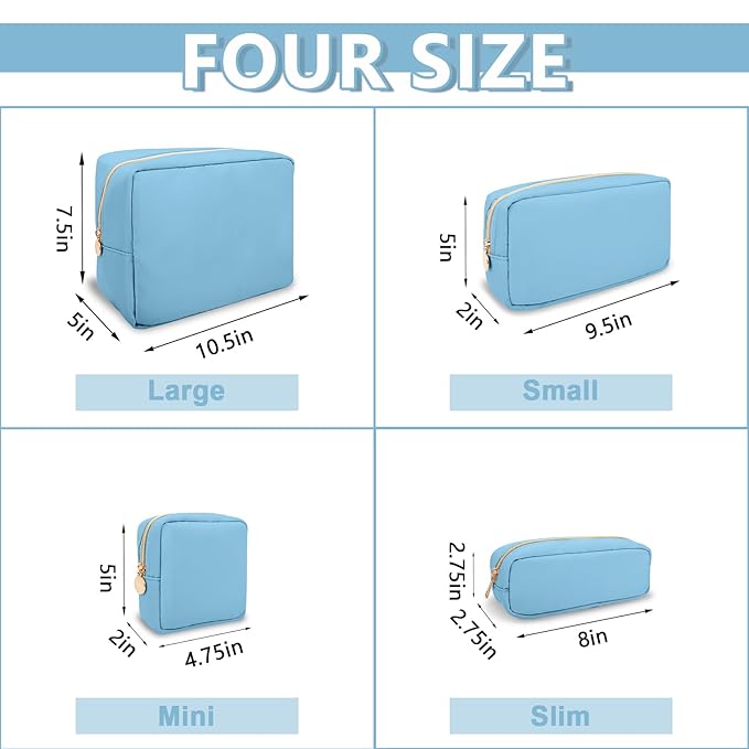 UIXIZQ Large Makeup Bag Pouch,Nylon Women Travel Toiletry Storage Bag Preppy Cosmetic Bag for Girls,Big Makeup Organizer Bag Cute Zipper Pouch Skincare Bag for Sport Work Gift(Large-Periwinkle)