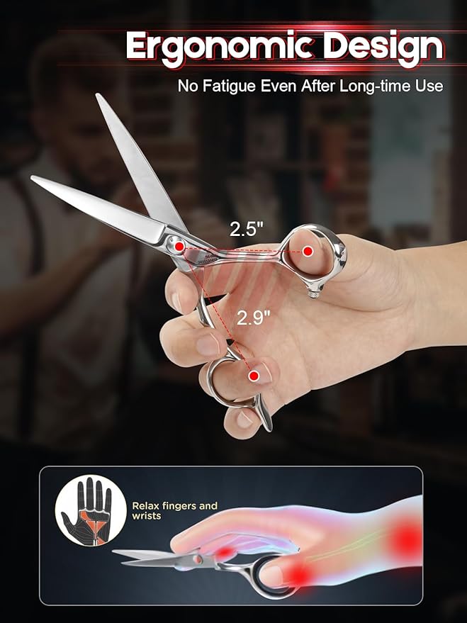 Hair Cutting Scissors Professional, 6" Barber Scissors, Hair Cutting Shears with 440C Steel - 60HRC Hardness Extremely Sharp with Ergonomic for Salon & Home Use - Zebra style