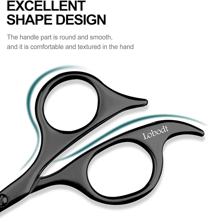 Lobodt 4.7-inch small nose hair scissors (black), round-headed scissors, for trimming facial hair, beards, ear hair, eyebrows, bathroom, Moustache Trimming，personal care and beauty