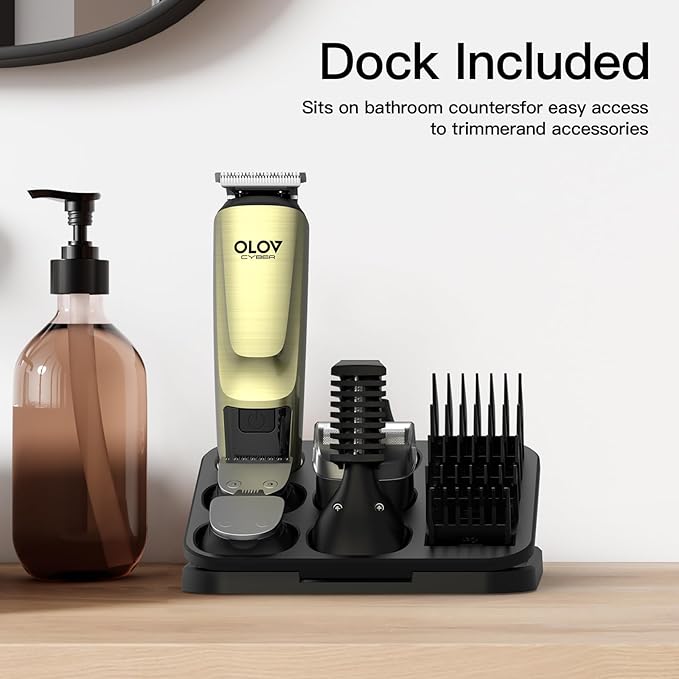OLOV CYBER Cordless Beard Trimmer for Men, 17-in-1 Mens Grooming Kit, Electric Razor Shaver for Face Mustache Body & Nose Hair, with USB Charging Dock, IPX7 Waterproof, Gift for Dad Husband & Him