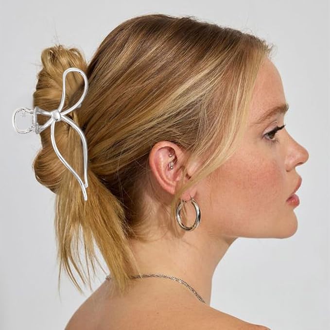 CAKURE Bow Claw Clip Gold Metal Hair Clips Medium Hair Jaw Clamps Stylish Hair Accessories for Women and Girls (Pack of 2)